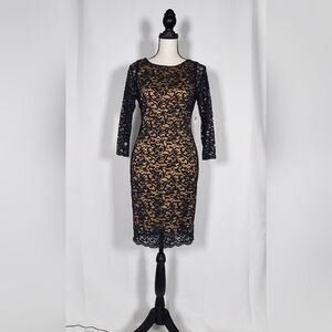 Elegant Black 3/4 Lace Sleeve Dress by Just Fab Size XS